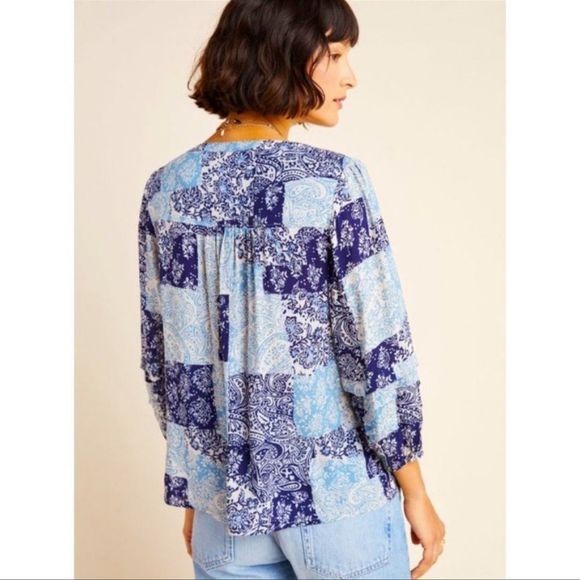 Anthropologie Maeve Paisley Patchwork Cathy Pleated Tunic Top Size M - Picture 4 of 11